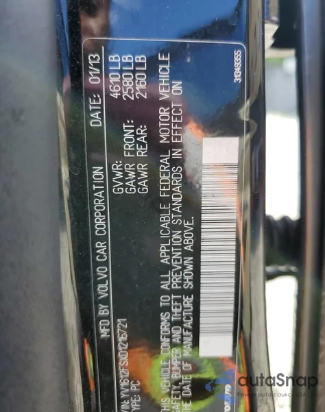 2013 Volvo S60 T5 z USA, uszkodzony, nr VIN YV1612FSXD1216721